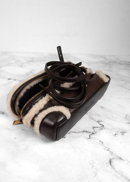 Bottega Veneta Small Brown Leather Bang Bang Bag With Shearling Trim