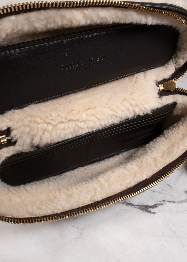 Bottega Veneta Small Brown Leather Bang Bang Bag With Shearling Trim