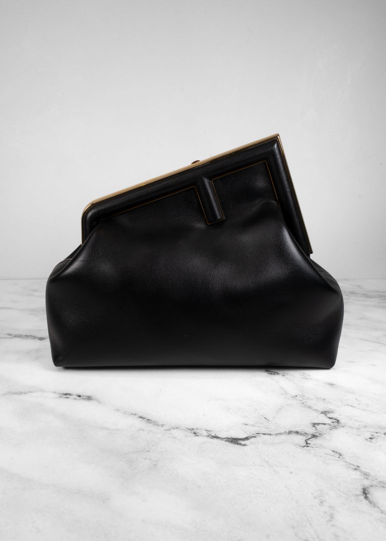 Fendi First Midi Nappa Leather Clutch in Black
