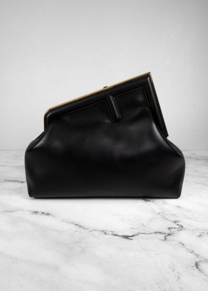 Fendi First Midi Nappa Leather Clutch in Black