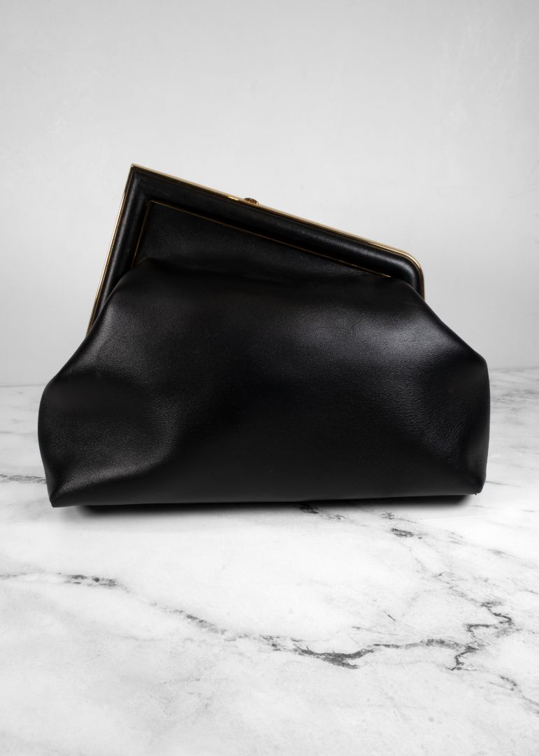 Fendi First Midi Nappa Leather Clutch in Black