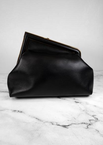 Fendi First Midi Nappa Leather Clutch in Black