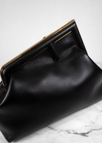 Fendi First Midi Nappa Leather Clutch in Black