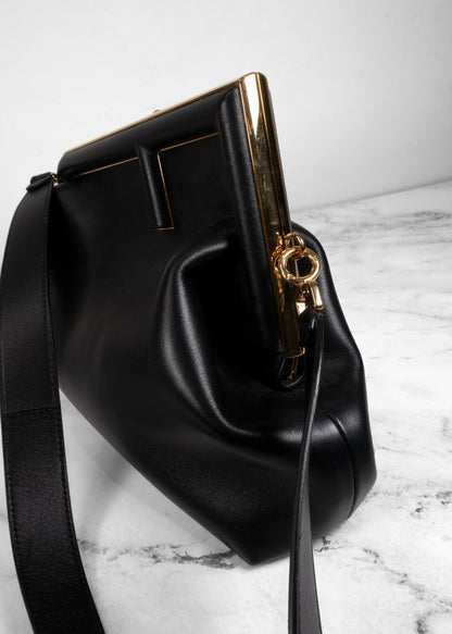 Fendi First Midi Nappa Leather Clutch in Black