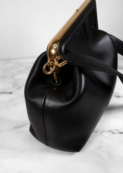 Fendi First Midi Nappa Leather Clutch in Black