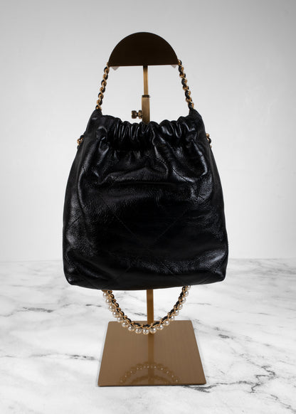 Chanel Shiny Crumpled Calfskin Quilted Pearl Mini Chanel 22 Black