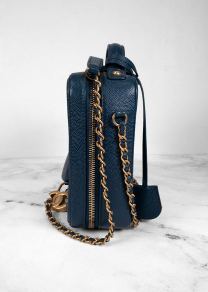 Chanel Blue Caviar Leather Small Cc Filigree Vanity Case