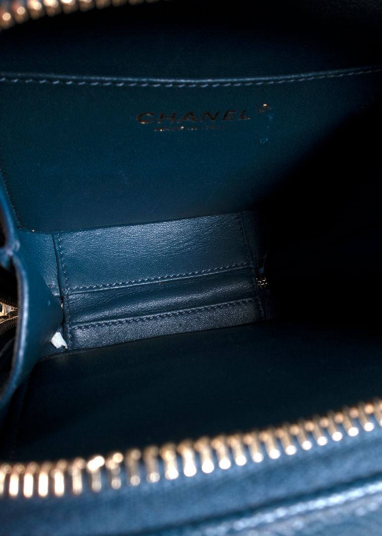 Chanel Blue Caviar Leather Small Cc Filigree Vanity Case