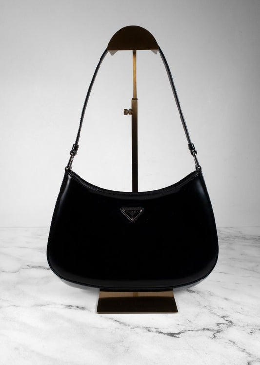 Prada Black Cleo Logo Plaque Shoulder Bag
