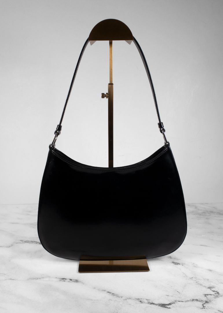 Prada Black Cleo Logo Plaque Shoulder Bag