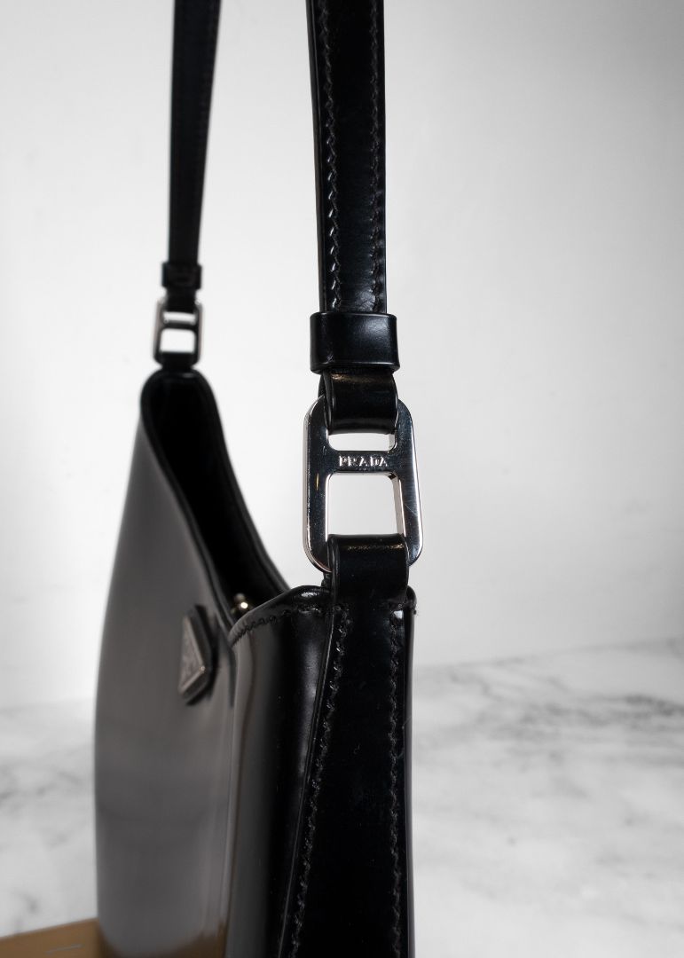 Prada Black Cleo Logo Plaque Shoulder Bag
