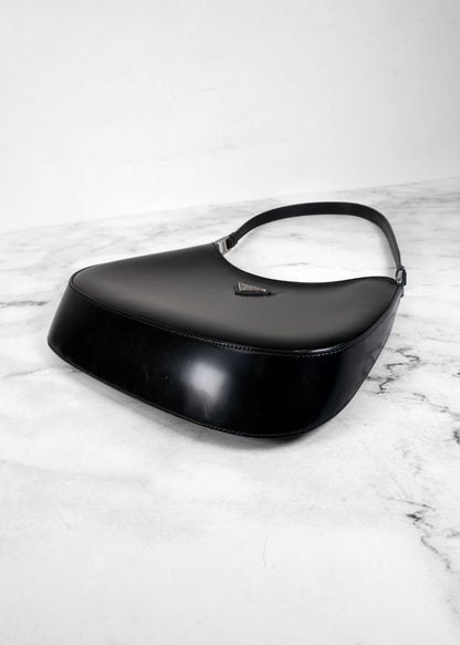 Prada Black Cleo Logo Plaque Shoulder Bag