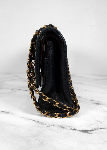 Chanel Vintage Black Shoulder Flap Bag With Gold Hardware
