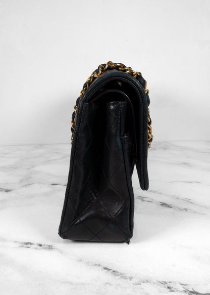 Chanel Vintage Black Shoulder Flap Bag With Gold Hardware