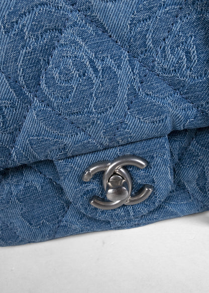 Chanel Denim Quilted Medium Camellia Sweetheart Flap Bag