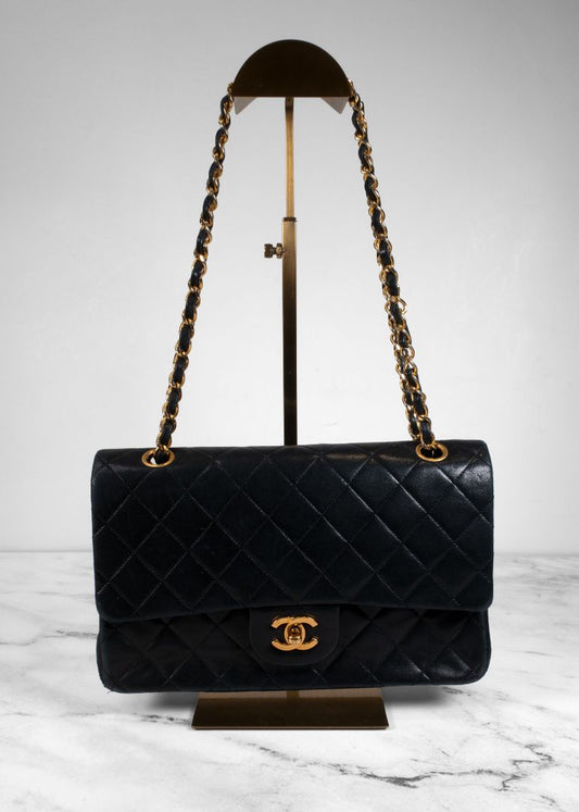 Chanel Vintage Black Shoulder Flap Bag With Gold Hardware
