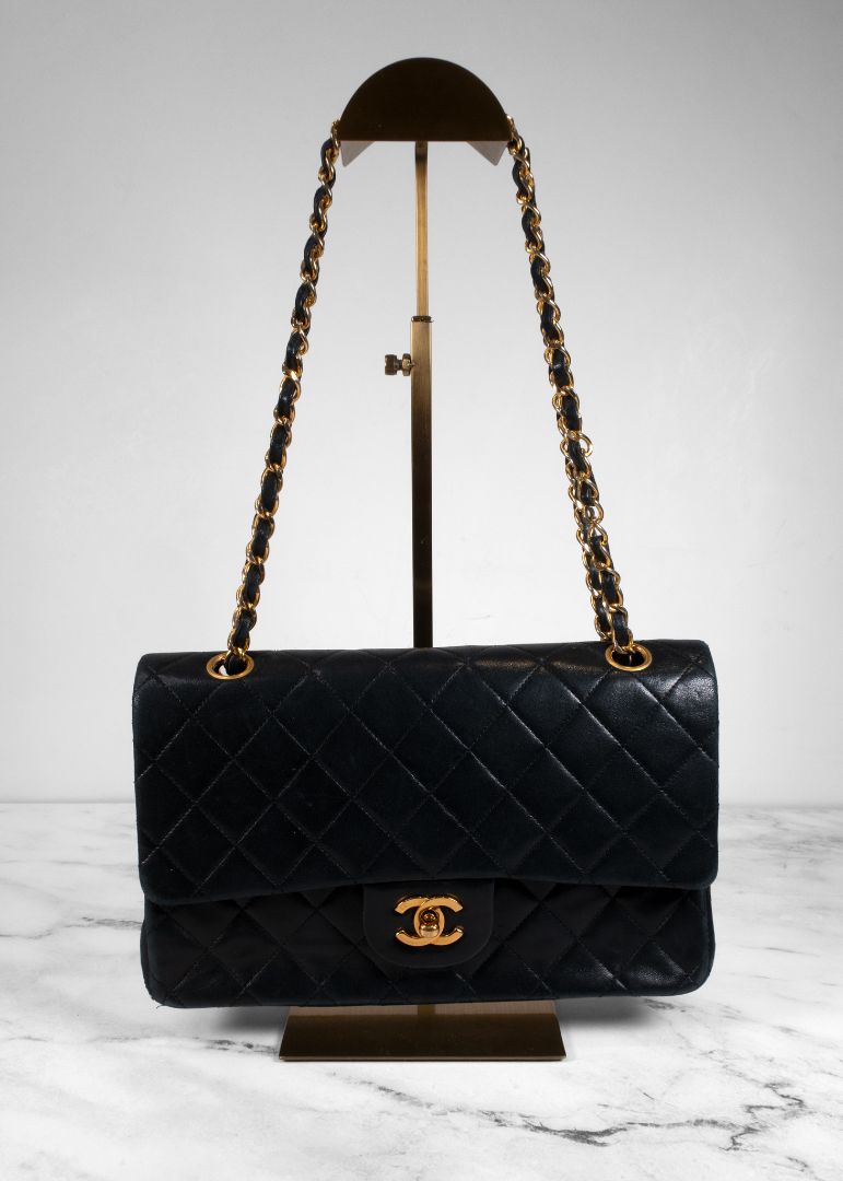 Chanel Vintage Black Shoulder Flap Bag With Gold Hardware