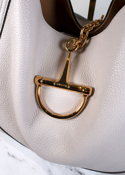 Gucci Light Grey Leather Large Hobo Bag