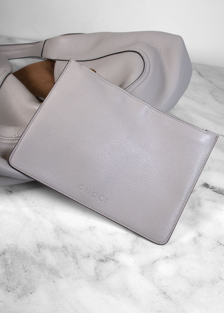 Gucci Light Grey Leather Large Hobo Bag
