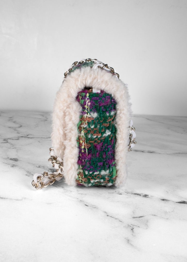 Chanel Coco Neige Tweed and Shearling Large Flap Bag