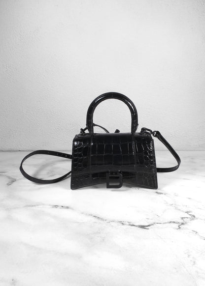 Balenciaga Small Croc-Embossed Hourglass Handle Bag