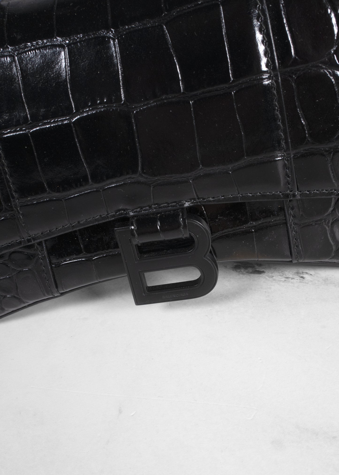 Balenciaga Small Croc-Embossed Hourglass Handle Bag