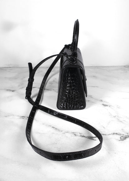 Balenciaga Small Croc-Embossed Hourglass Handle Bag