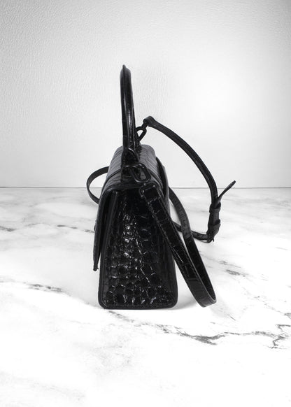 Balenciaga Small Croc-Embossed Hourglass Handle Bag