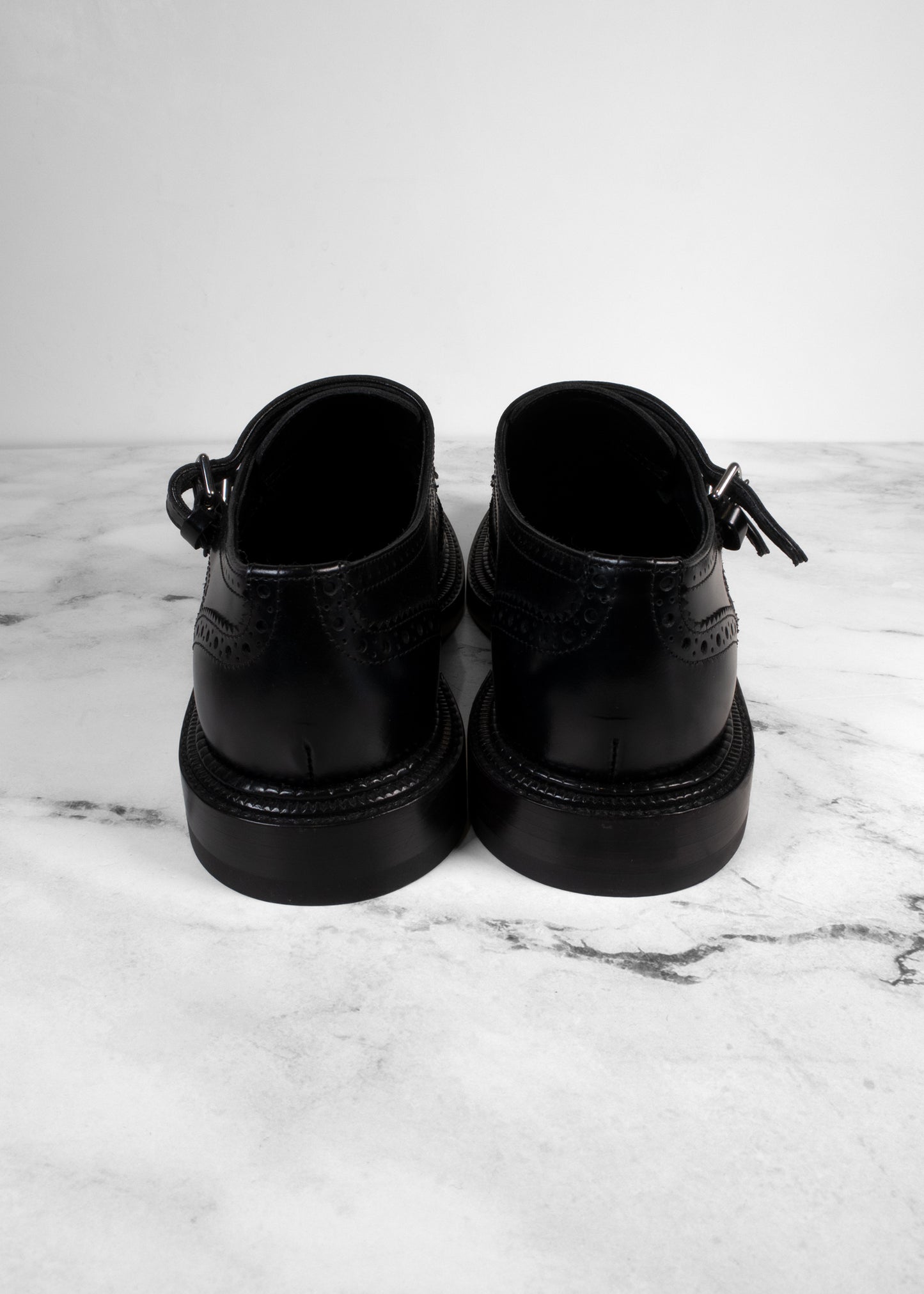 Hermes Black Leather Double Buckle Oxfords