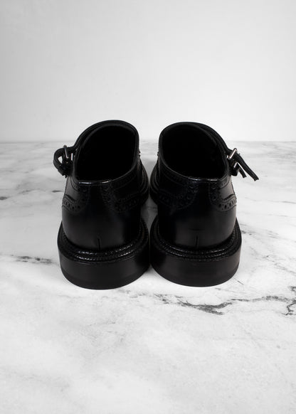 Hermes Black Leather Double Buckle Oxfords
