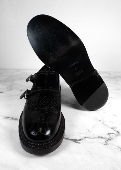 Hermes Black Leather Double Buckle Oxfords