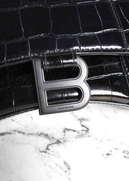 Balenciaga Small Croc-Embossed Hourglass Handle Bag