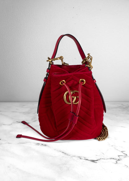 Gucci Velvet Marmont Matelasse Bucket Bag