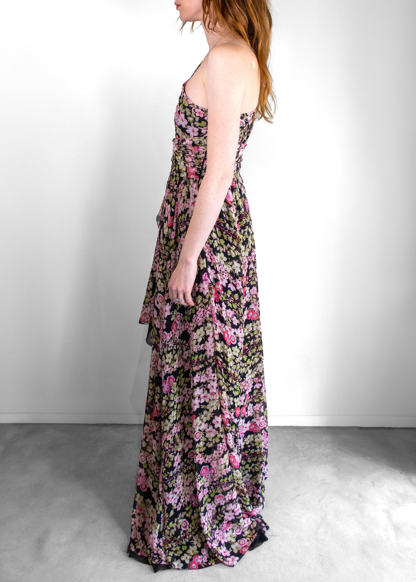 Giambattista Valli Floral Print Chiffon One-shoulder Gown