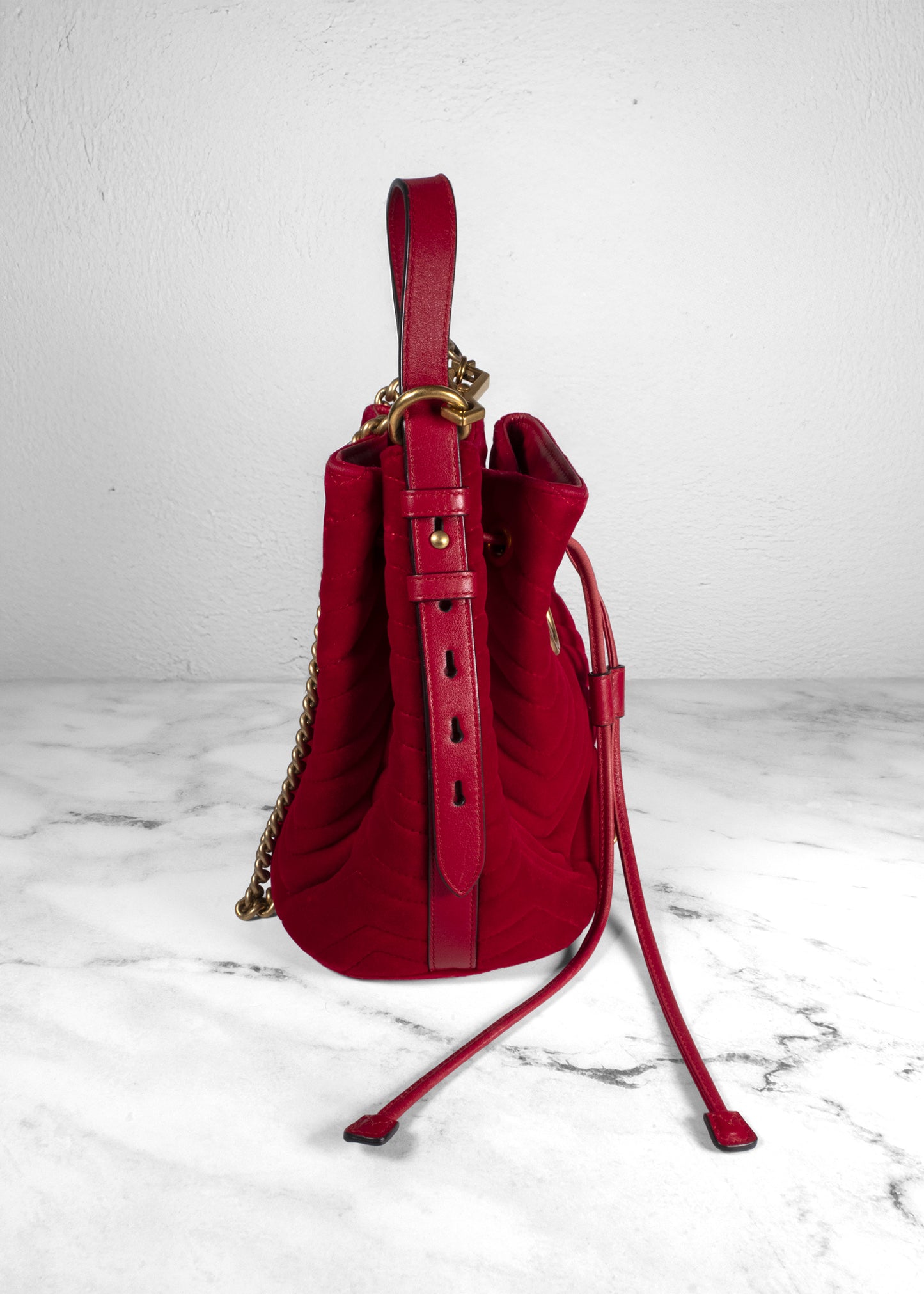 Gucci Velvet Marmont Matelasse Bucket Bag