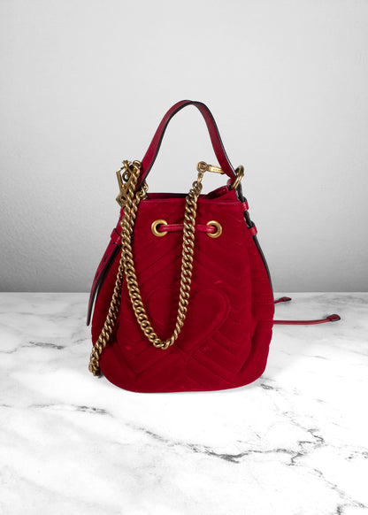 Gucci Velvet Marmont Matelasse Bucket Bag