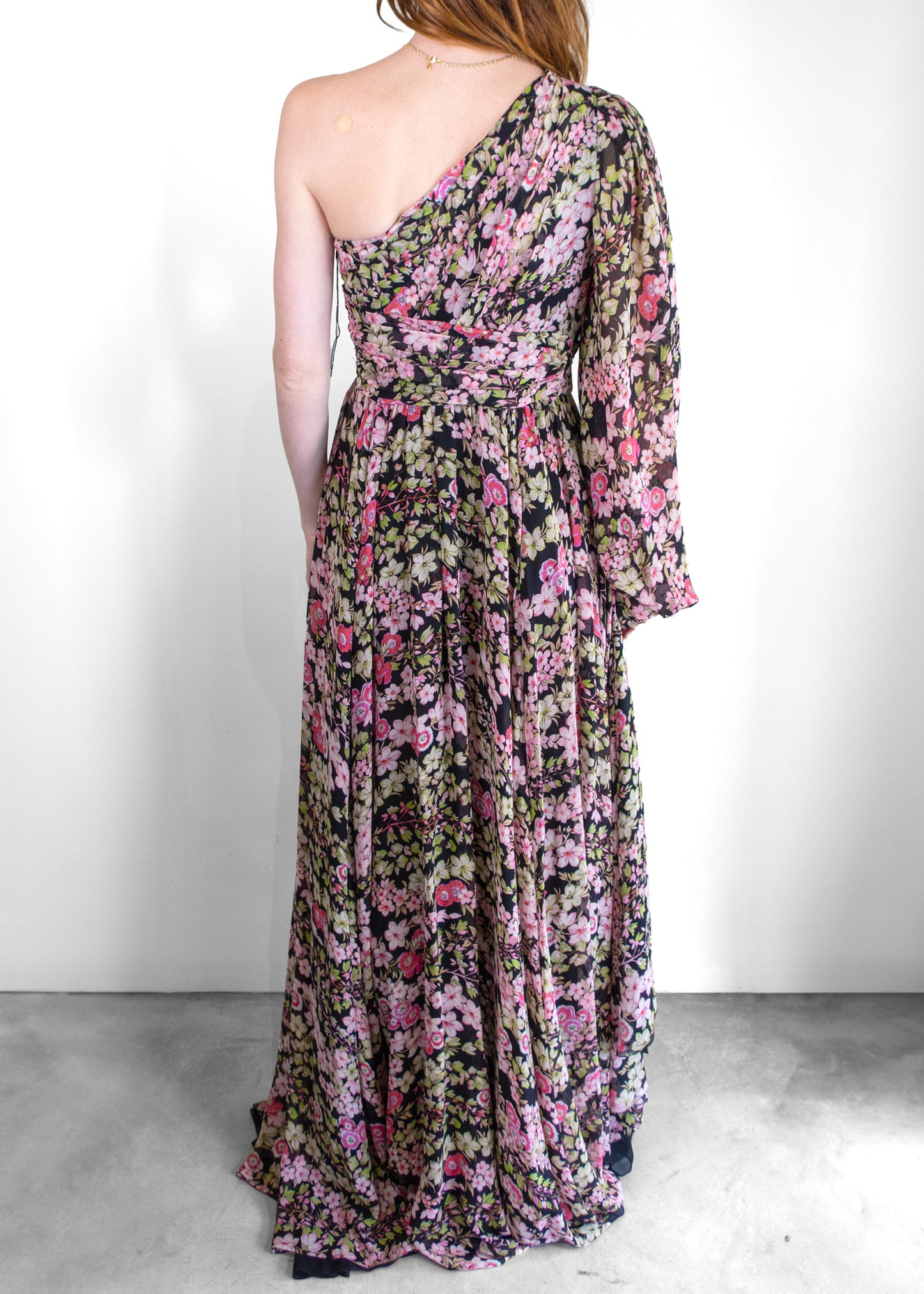Giambattista Valli Floral Print Chiffon One-shoulder Gown