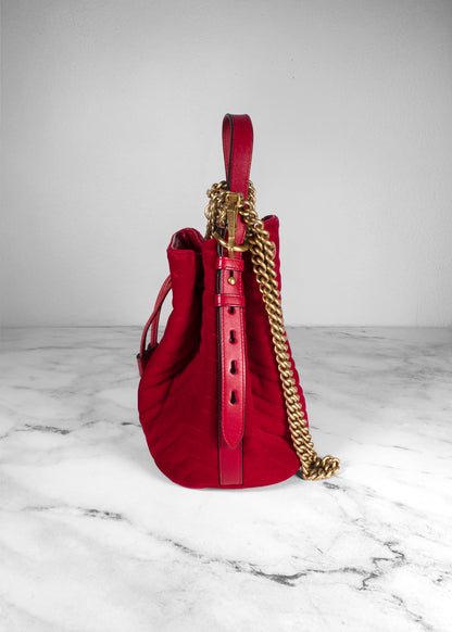 Gucci Velvet Marmont Matelasse Bucket Bag