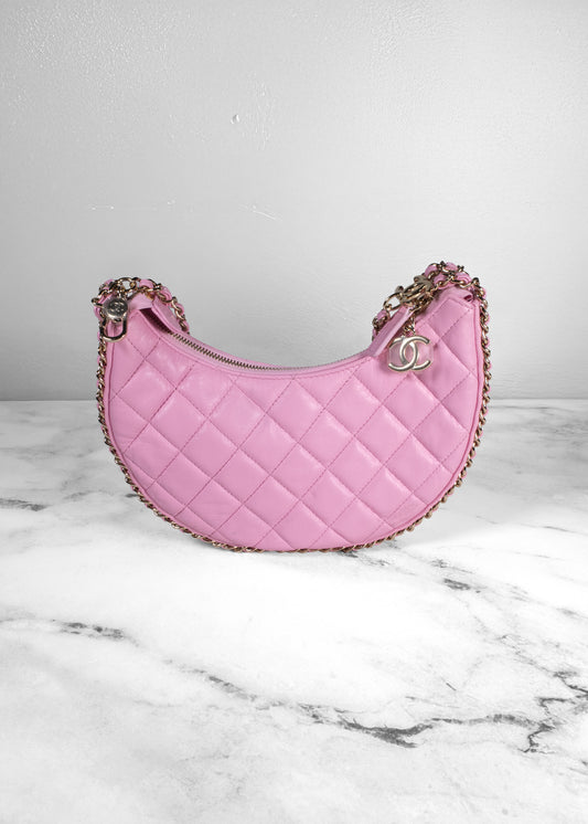 Chanel Lambskin Quilted Small Pink Hobo Bag