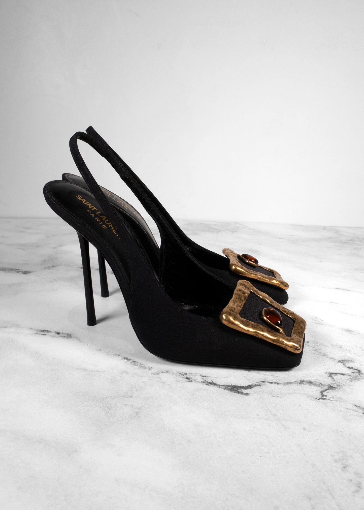 Saint Laurent Maxine Crepe de Chine Slingback Pumps