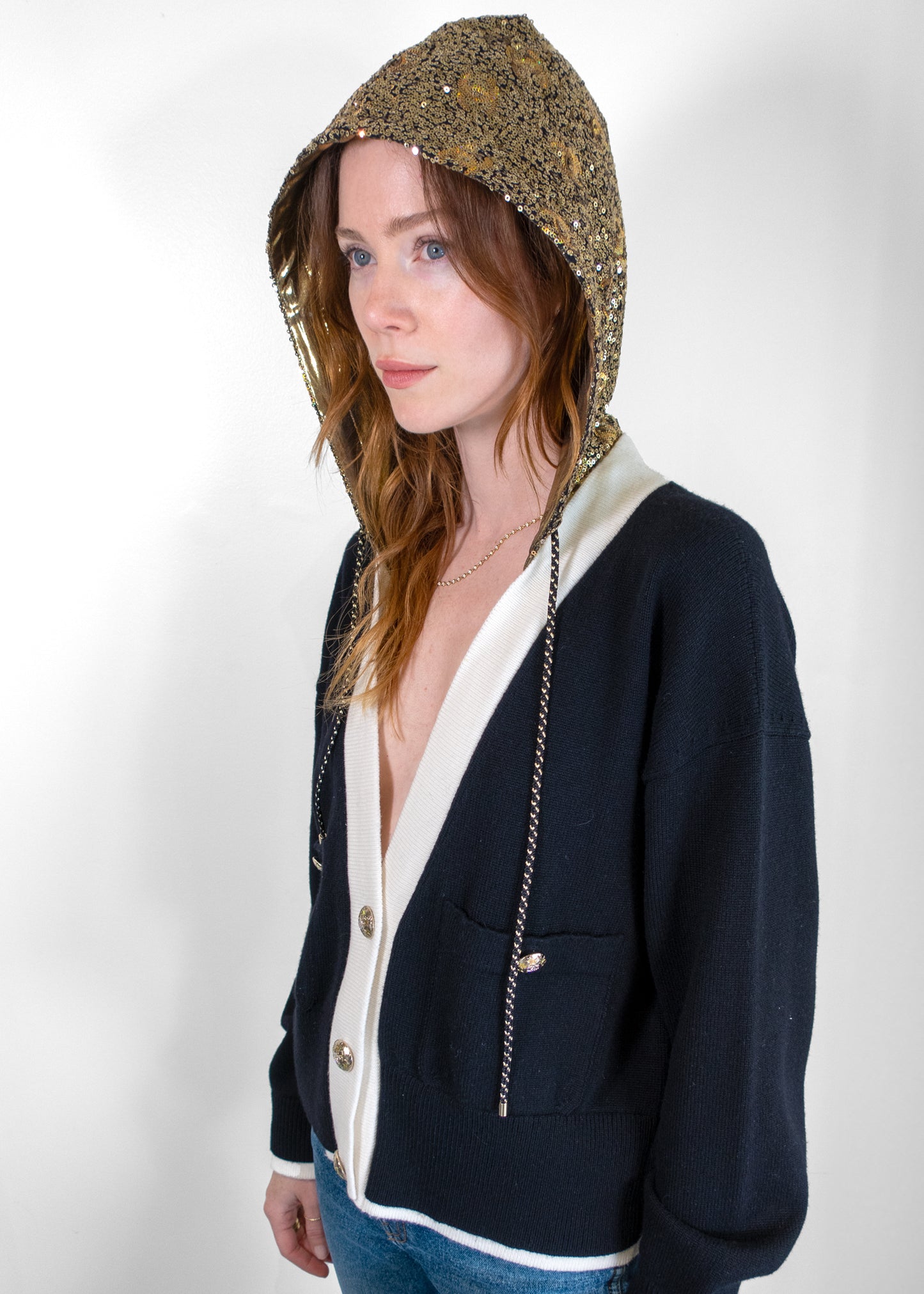 Chanel Cashmere Cardigan With Sequin Hood