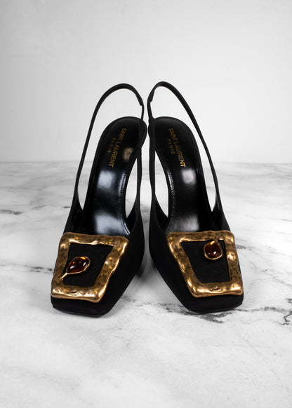 Saint Laurent Maxine Crepe de Chine Slingback Pumps
