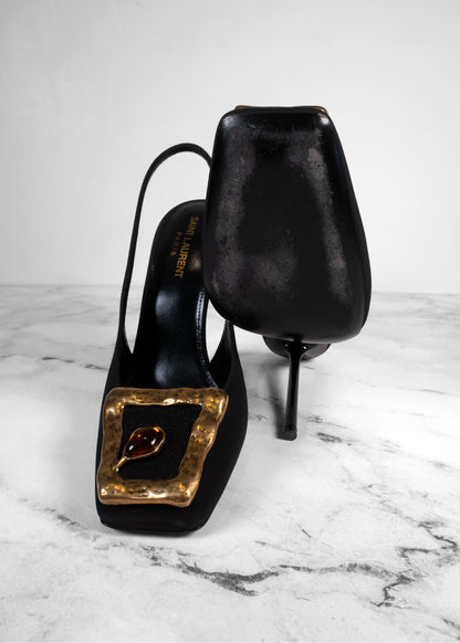 Saint Laurent Maxine Crepe de Chine Slingback Pumps