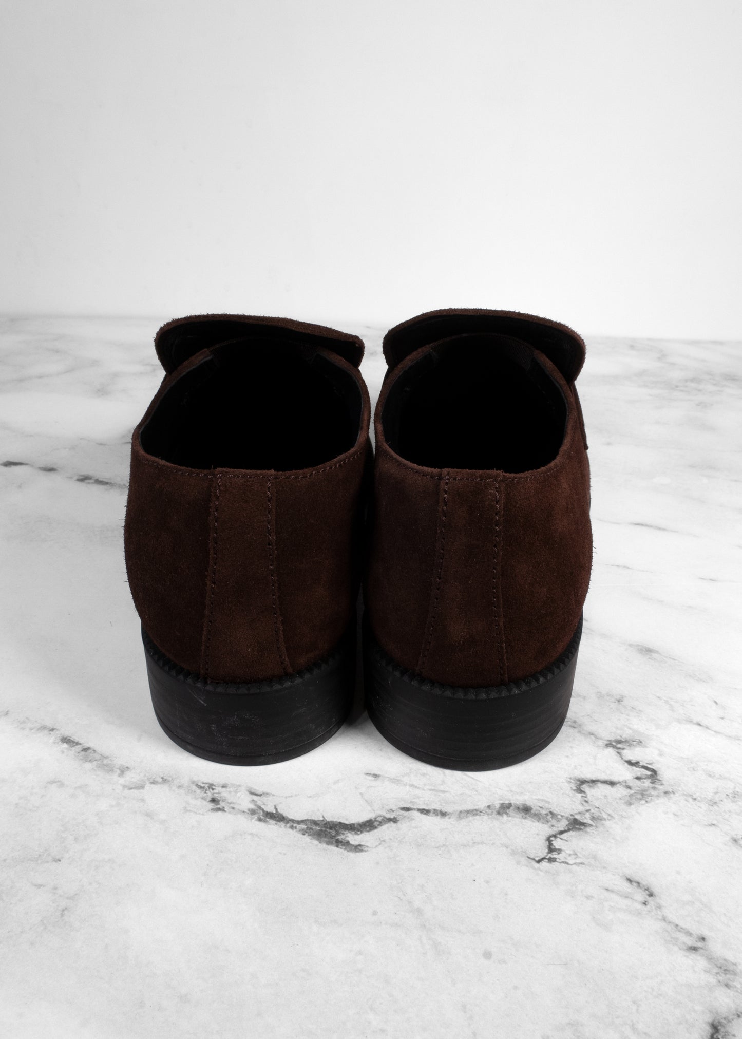 Prada Chocolate Suede Triangle Logo Loafers