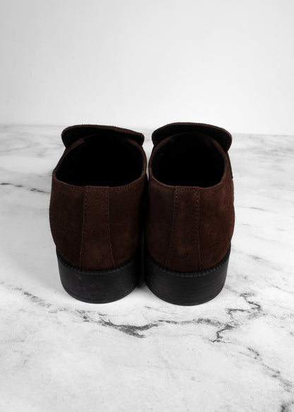 Prada Chocolate Suede Triangle Logo Loafers