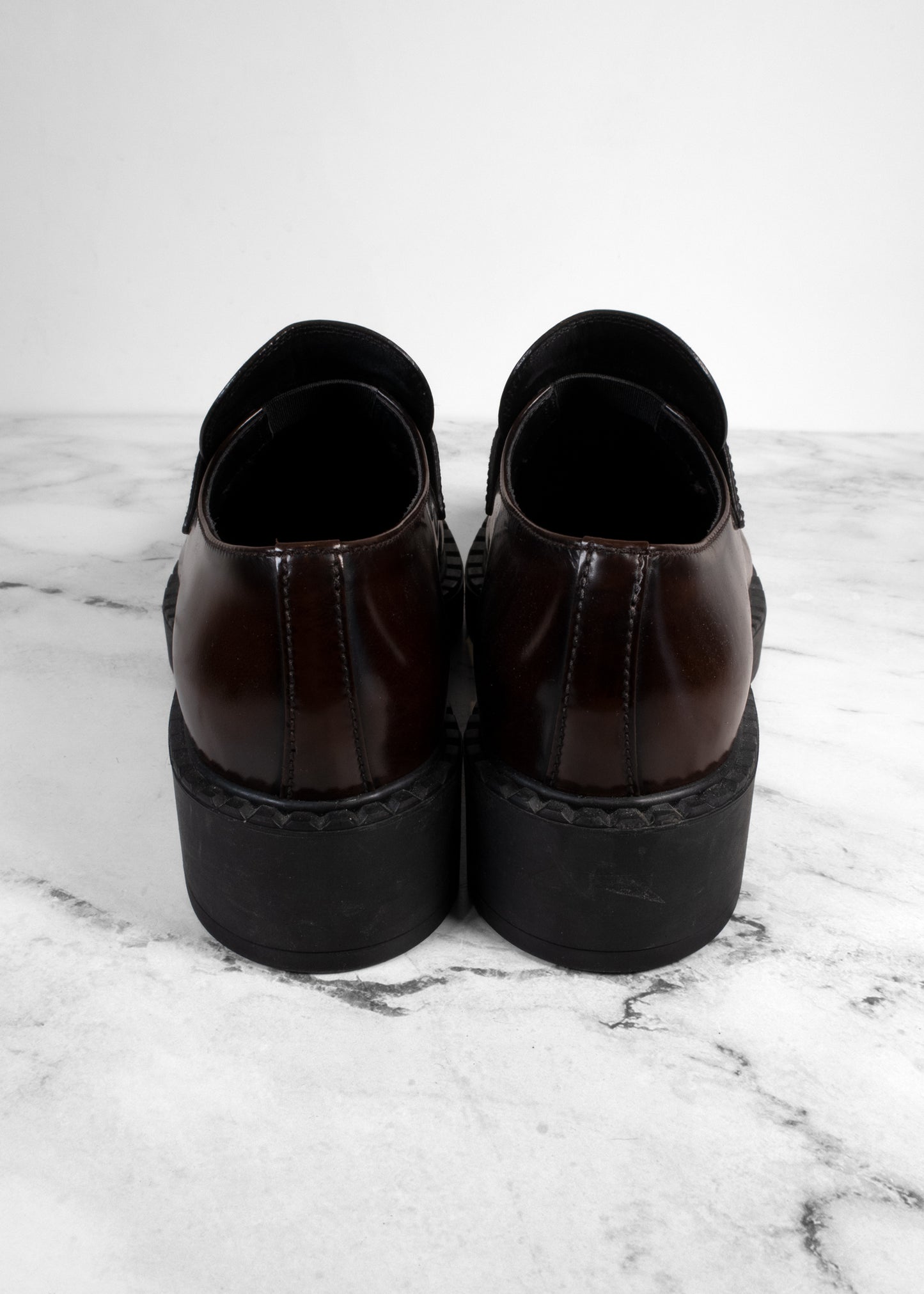 Prada Chocolate Brushed Leather Triangle Logo Loafers