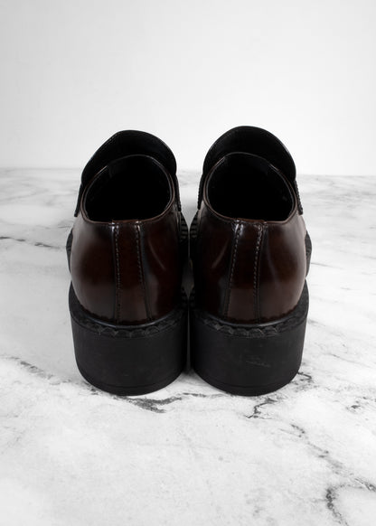 Prada Chocolate Brushed Leather Triangle Logo Loafers