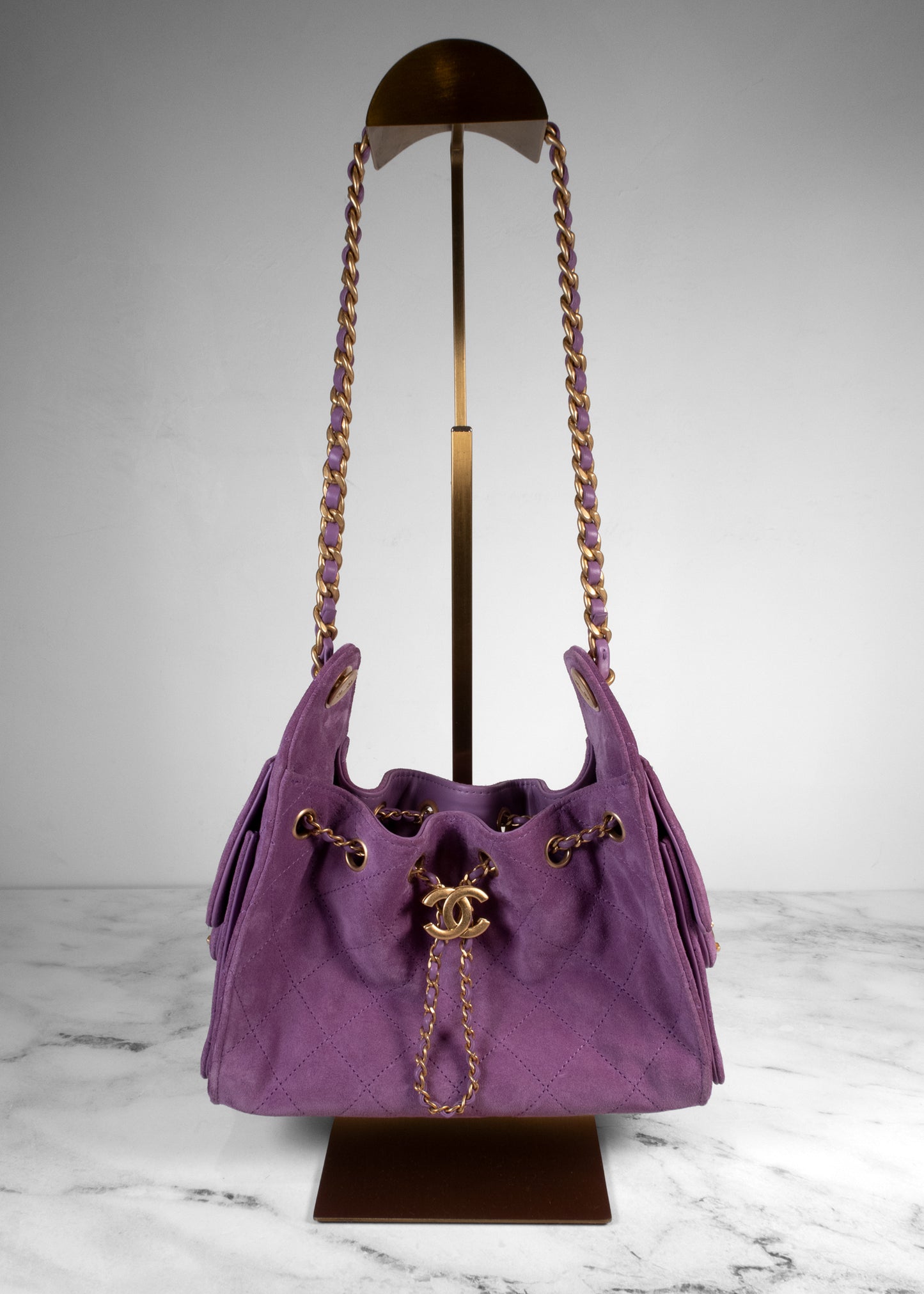 Chanel Suede Quilted Mini Chanel 25 Hobo Handbag