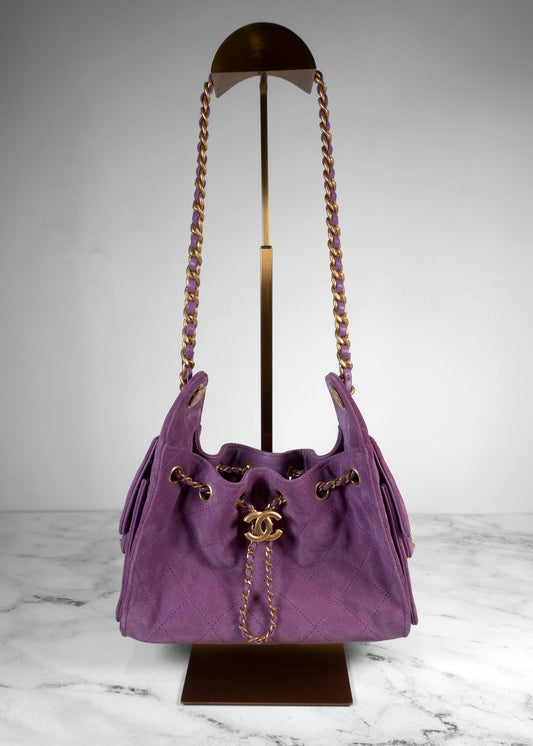 Chanel Suede Quilted Mini Chanel 25 Hobo Handbag