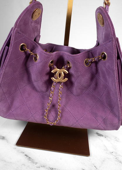 Chanel Suede Quilted Mini Chanel 25 Hobo Handbag
